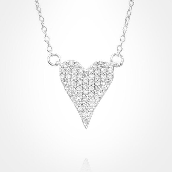 Stainless Steel CZ Stone Paved Heart Pendant Necklace - Picture 1 of 2